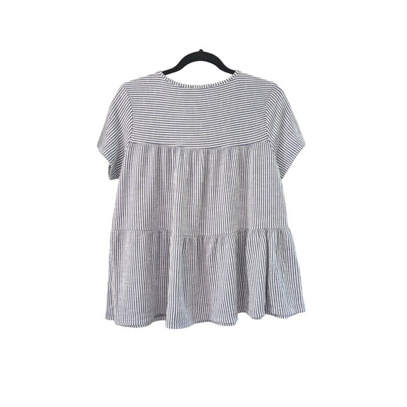 Exclusive One women's L blue white textured stripe button Shortsleeve top blouse - Picture 2 of 3